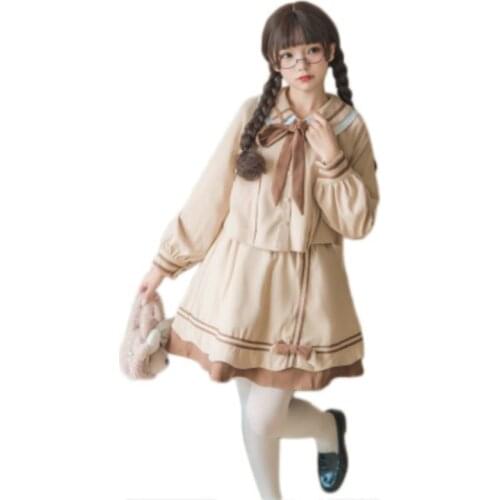 Japanese Autumn Sweet Lolita Dresses Top 2 Pieces Sets Kawaii College Doll Collar Skirt JK Uniform Gothic Lolita Long Sleeve