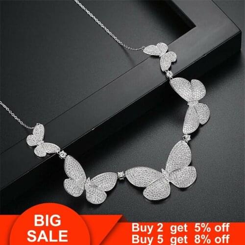 Butterfly necklace AAAAA cz White Gold Filled Party Wedding Statement Pendant necalace for women Bridal Engagement Jewelry Gift