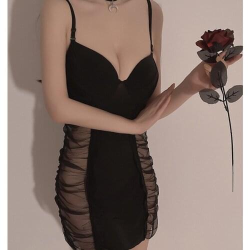 Sexy Women Lace Lingerie Babydoll V Neck Sleepwear Strap Fishnet Seamless Sleeping Dress Mesh Chemise Bodysuit Femme Nightshirt