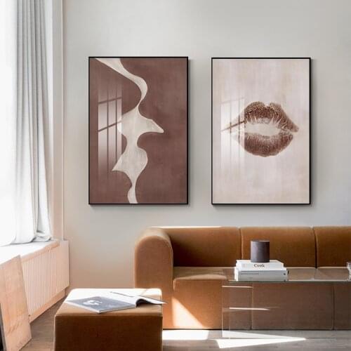 Simple modern Nordic Morandi abstract red lip oil painting texture minorityart decorative painting picture print mural canvas