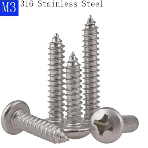 M3 316 Stainless Steel A4 Phillips Cross Recessed PAN Head Self Tapping Screws bolts DIN 7981