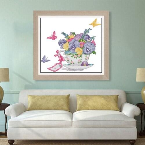 DIY Cross Stitch Kits Handmade Needlework Embroidery Kits Flower Butterflies