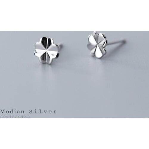 Modian Simple Plant Stud Earring for Women Fashion Genuine 925 Sterling Silver Lucky Clover Ear Studs Fine Jewelry 2020 New
