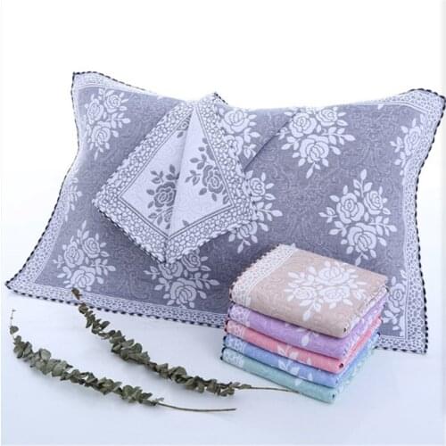 Three-Layer Gauze And Cotton European Flower 52X78cm Pillow Cover Towel Jacquard Men And Women Adult Plus Cotton Pillow Towel