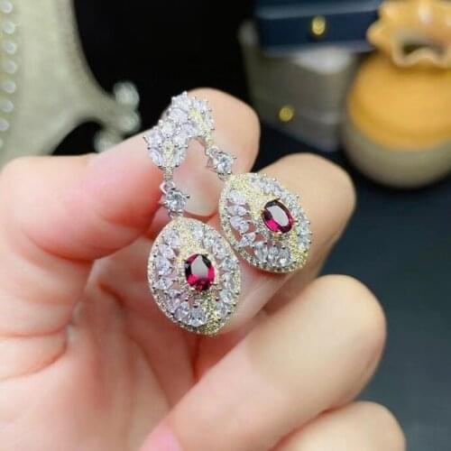 Vintage 925 Silver Drop Earrings for Party 4mm*5mm Natural Garnet Eardrops Sterling Silver Garnet Earrings