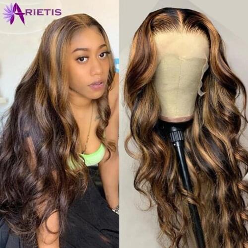 Highlight Wig Human Hair Transparent Lace Part Wig 13x6x1 Brazilian Remy Body Wave Lace Front Human Hair Wigs For Black Women