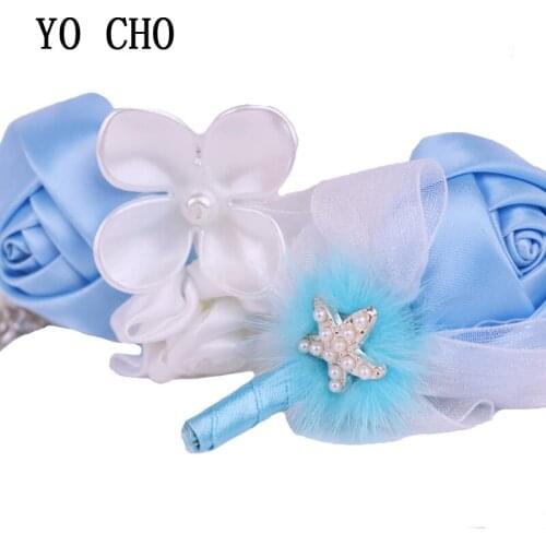 YO CHO DIY Wedding Bridal Girl Bridesmaid Sisters Flower Hand Silk Rose Bracelet Quinceanera Prom Starfish Feather Wrist Corsage