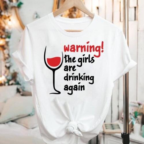 Women Graphic Short Sleeve Wine Funny Trend Letter Cartoon 2021 Summer Fashion Print Female Clothes Tops Tees Tshirt T-Shirt