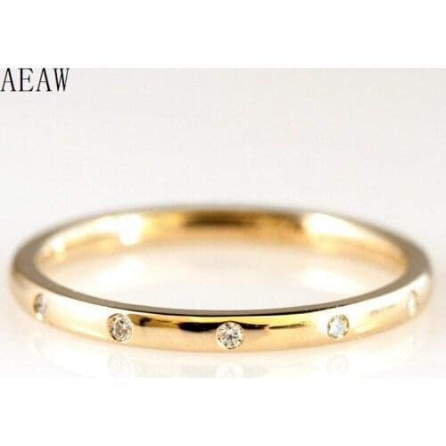 0.05ctw 1.3mm 5-Stones Style Natural Diamond Wedding Band Bezel Setting Round Diadmond Band Ring 14k Yellow Gold