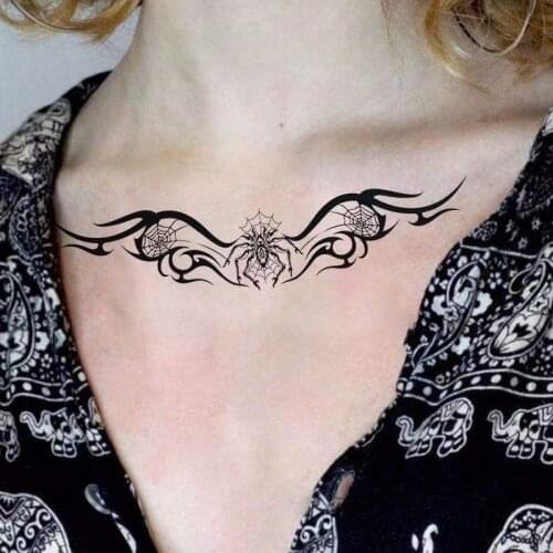 1PC Black Spider Web Chest Waist Fake Tattoo Stickers For Men Women Wing Waterproof Temporary Tattos Party Flash Decals Tatoos