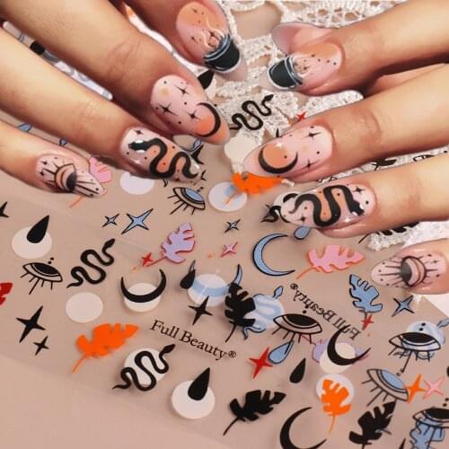 10pcs Black Flame Snake Nail Foil Plaid Star Abstract Face French Line Sticker UV Gel Polished Slider Nail Accessories NLFB2122