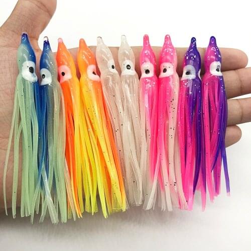 10pcs Inchiku 90mm Fishing Lures Luminous Octopus Soft Bait Rubber Squid Skirts Tuna Sailfish Catfish Baits Assist Lures Jig