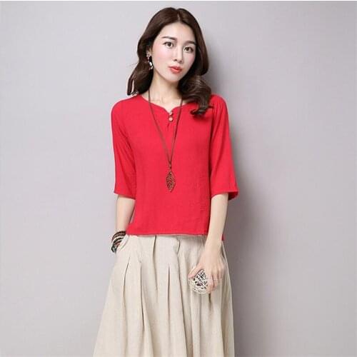 2020 Summer Style Women Blouses Casual Loose Cotton Linen Blouse Shirts Women Tops S-7XL