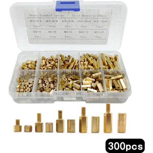 300pcs Brass Standoff Spacer Assortment Kit M3 Male Female Hex hexagon Brass Hex Stand-Off Pillar motherboard standoff 4-12mm