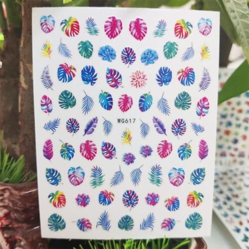 3D Stickers for Nails Tropical Plants Color Leaf Grass Nails Art Decoration Manicure Sticker Decal Slider Nail Foil Accessories