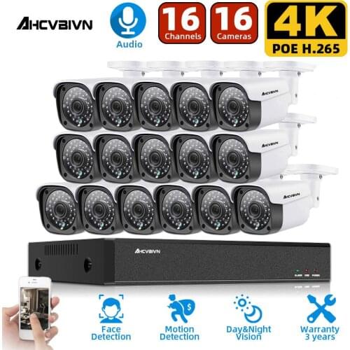 4K POE NVR Surveillance System 8.0MP IP Security Camera CCTV POE 16CH NVR Kit Video Surveillance IOS Android Remote Viewing