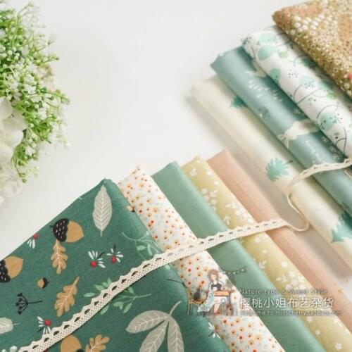 50cmx150cm green fresh floral Twill Cotton Fabric DIY Childrens Wear Cloth Make Bedding Quilt Decoration Home 180g/m