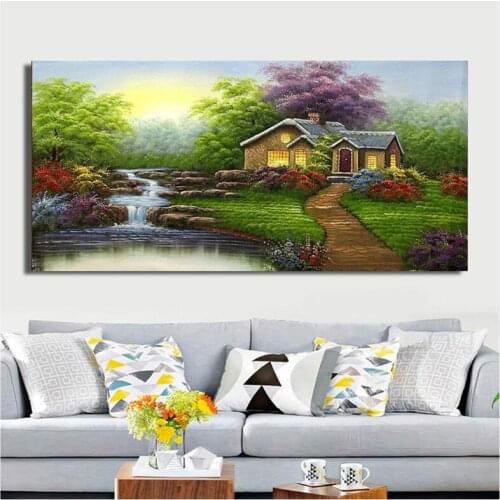 5D Diy Diamond Embroidery Idyllic landscape house creek Full Square round Drill Cross Stitch Gift Handmade Wall StickerZP-273