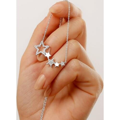 925 Sterling Silver Women Necklace Milky Way Galaxy 2 Zircon Stone Gift Birthday Precious Pendant Stylish Chain Luxury Cool