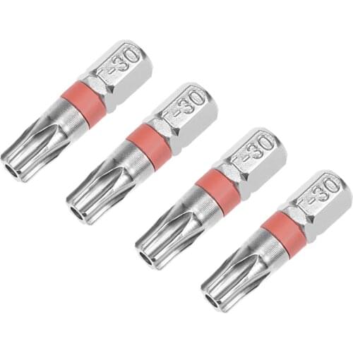 Uxcell 4pcs S2 T6/9/10/15/20/25/30/40 Security Torx Screwdriver Bits,1/4" Hex Shank 25mm Long,Different Colors, DIY Hand Tools