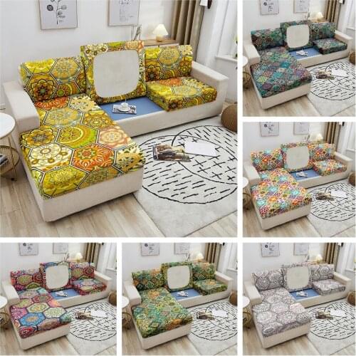 L Shape Sofa Seat Cover Mandala Printed Multi-Sizes Couch Cover For Living Room Furniture Protector Removable Sofa Slipcovers