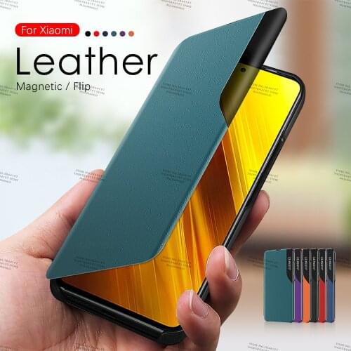For Xiaomi Poco X3 NFC 6.67'' Flip Leather Phone Case for poco pocophone x3 pro m3 f3 smart window view magnetic book stand case