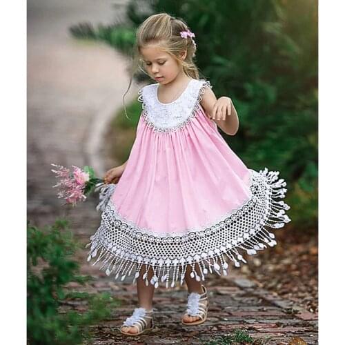 Kids beach dress summer A-line tassel bohemian style princess holiday costumes toddler girls dress infant baby clothing