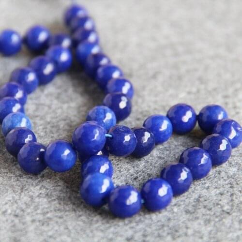 For Necklace 10mm Dark Blue Round Faceted Chalcedony Semi Finished Stones Gifts Loose DIY Beads 15inch Jewelry Making Fitting