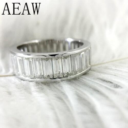 Emerald Baguette Enternity Wedding Engagement Ring 14K White Gold 2X5MM DF 8.5ctw Color Lab Diamond Band for Women