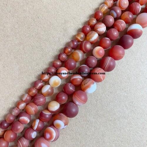 15" Natural Stone Frost Grind Arenaceous Matte Red Stripe Agate Onyx Round Loose Beads 6 8 10 12MM Pick Size