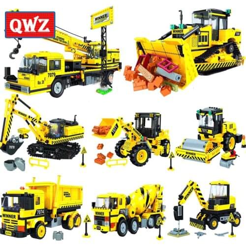 QWZ City Construction Engineering vehicles Model Building Blocks City Excavator DIY Bricks Children Boy Toy