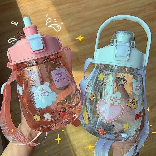 Summer big water bottle 1200ml cute water bottles for girls plastic cup with straw milk tea drink bottle portable sport bottle