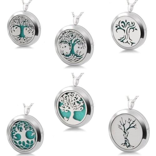 Magnetic Stainless Steel Aromatherapy Necklace Jewelry 7 Styles Life Tree Perfume Locket Pendant Essential Oil Diffuser Jewelry