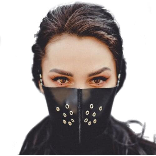 Anime PU Leather Mask Cosplay Costume Riding Black Commodity Halloween Carnival Rivet Masks For Women Adult