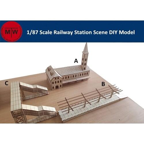 1/87 Scale Railway Station Platform Diorama Scene DIY Wooden Assembly Model Kits