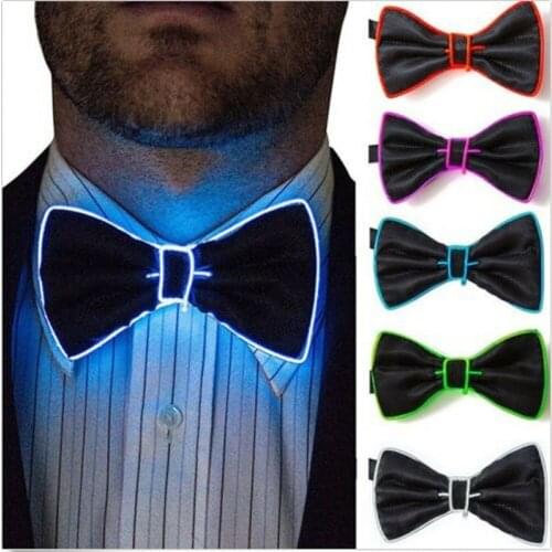 Fashion Men LED Wire Necktie Bowtie Luminous Flashing Light Up Bow Tie For Club Party