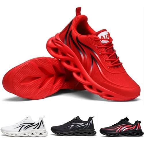 New Men Flame Printed Sneakers Flying Weave Mesh Comfortable Running Sport Shoes Light Soft Thick Sole Hole Athletic Sneakers
