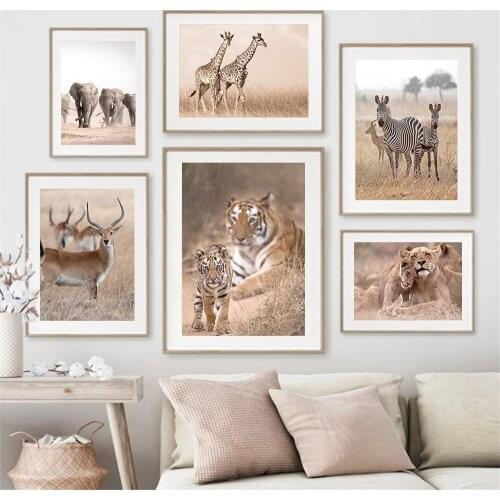 Wildlife Lion Zebra Giraffe Elephant Wall Art Canvas Painting Tiger Leopard Animals Print Nordic Poster Wall Pictures Home Decor