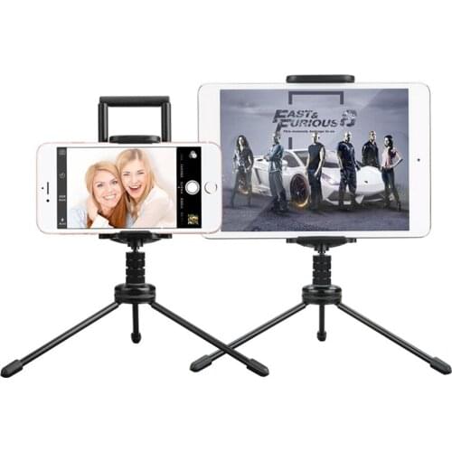 Aluminum Alloy Tabletop Mini Tripod with Dual Holder Mount for Mobile Phones Tablets Live Streaming Bloggers Stands