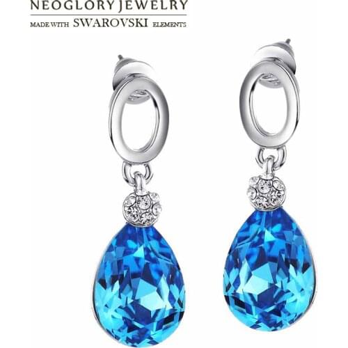 Neoglory Austria Crystal & Rhinestone Long Dangle Earrings Silver Plated Needle Elegant Water Drop Style Classic Party Gift