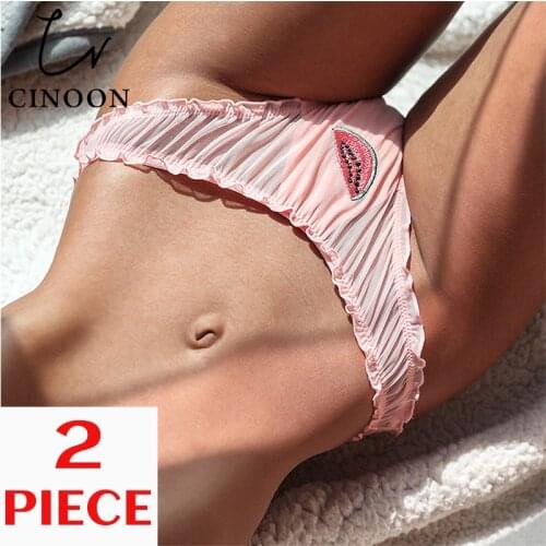CINOON 2Pcs Lingerie WomenS Panties Sexy Underwear Women Temptation Low-Waist Fruit Transparent Briefs WomenS Underwear