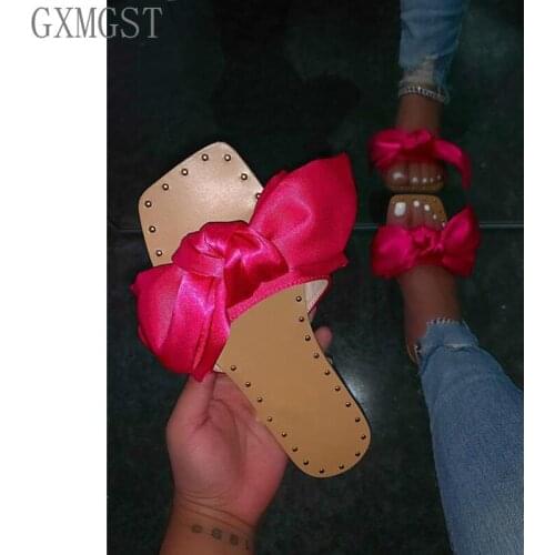 2021 Summer New Womens Sandals Open Toe Slippers Flat Womens Shoes Outdoor Bow Fashion Solid Color Plus Size 43
