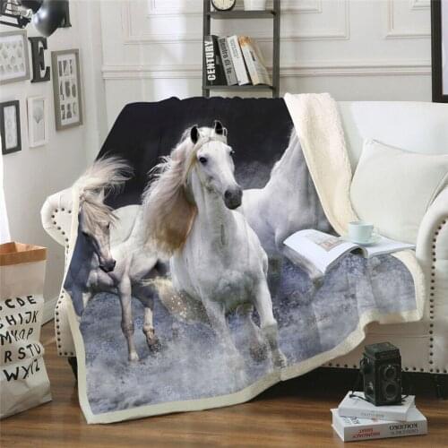 White Horses 3D Print Sherpa Blanket Couch Quilt Cover Travel Child Bedding Outlet Velvet Plush Throw Fleece Blanket Bedspread