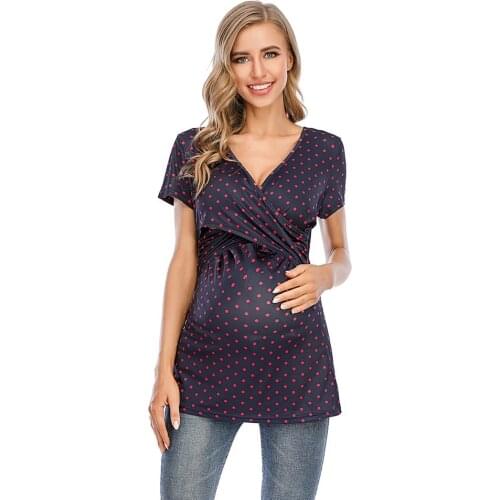 Maternity Clothes Women Short Sleeve Tops Polka Dot Prints T-shirt Nusring Baby Pregnancy fashion Maternity Clothes 2020 NEW