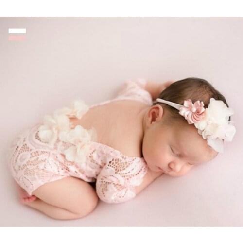 Newborn Infant Baby Flower Headband Backless Hollow Bowknot Lace Romper Set