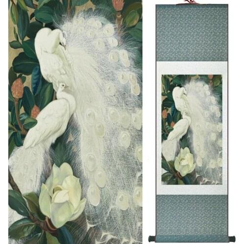 Peacock and flower painting Home Office Decoration Chinese scroll painting traditional birds and flower painting 042105