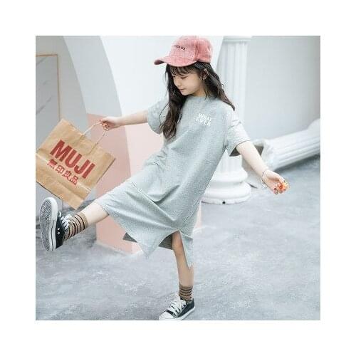 Girls' Dress Summer 2020 New Korean Childrens Loose Short-sleeved Long T-shirt Dress Kids Dresses for Girls Big Girls Clothes