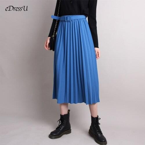 Elastic Waist Pleated Skirt Women A Line Vintage Midi Dress High Quality Elegant Chic Summer Autumn Skirt YS-Q1795