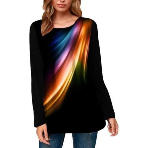 Casual Women O Neck Long Sleeve Print Loose Plus Size T-shirt Bottoming Top
