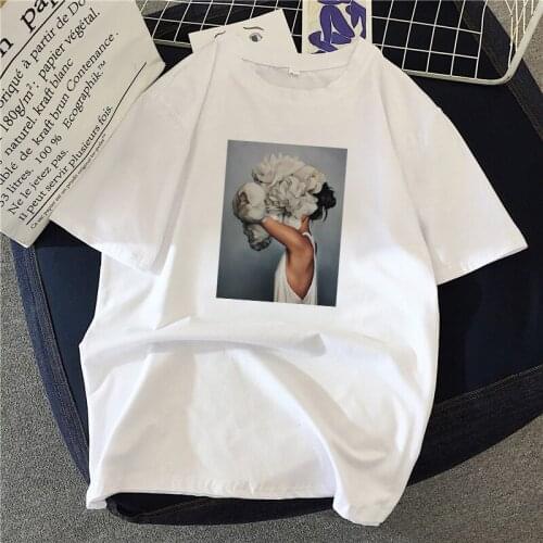 Graphic Tees Tops Flower Girl Tshirts Women Funny T Shirt O-neck T-shirt Harajuku 90s Vintage White tshirt Female Clothing
